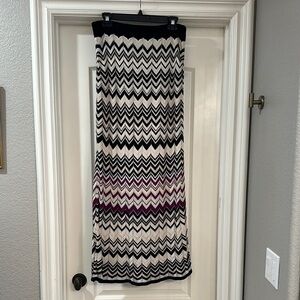 Black, Purple and Cream Ribbed Maxi Pencil Skirt for Casual Wear